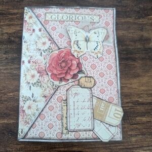 🌻Floral Rustic Junk Journal- Handmade- Recycled Materials- Pink & Cream- Spring